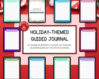 Holiday-Themed Guided Journal, Journal Prompts, Festive Journal, Daily Journal Prompts, Mental Health Journal, Therapy Guided Journal