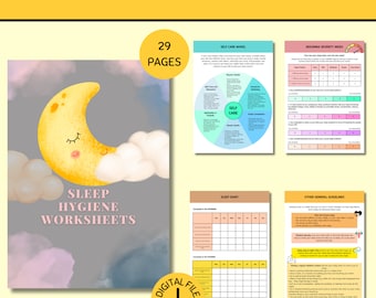 Feuilles de travail sur l'hygiène du sommeil, journal du sommeil, habitudes de sommeil, cycle du sommeil, feuilles de travail sur la thérapie, soins personnels, thérapie d'acceptation et d'engagement, TCC