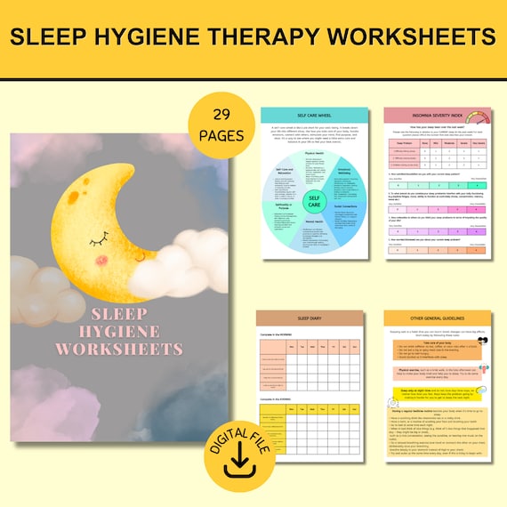 Sleep Hygiene Worksheets, sleep journal, sleep habits, sleep cycle, therapy worksheets, self care, acceptance and commitment therapy, CBT