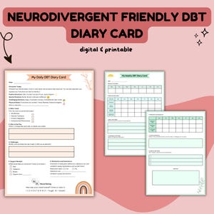 Neurodivergent-vriendelijke DGT-dagboekkaarten, DGT-dagboek, DGT-vaardigheden bijhouden, dbt-therapie, werkblad Vaardigheden bijhouden, geestelijke gezondheid