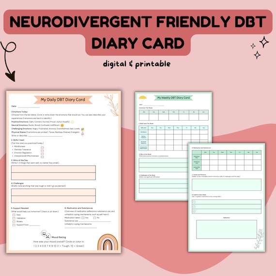 Neurodivergent-Friendly DBT Diary Cards: Skills Tracker (Digital Download