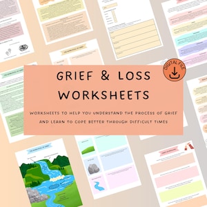 Grief and Loss Worksheets, Grief Journal, Bereavement Therapy, Coping with Grief, Healing Worksheets, Coping Skills, Therapy Worksheets