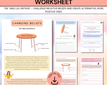 Changing Limiting Beliefs, Cognitive Distortions, Negative Thinking, Negative Self Talk, Positive Thinking, Therapy Worksheets, CBT Tools