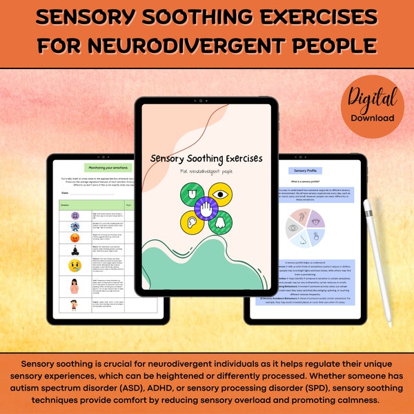 Sensory Soothing Exercises, Sensory Worksheets, Autism Workbook, Neurodivergent Worksheets, Autistic Burnout, ADHD workbook, Sensory K