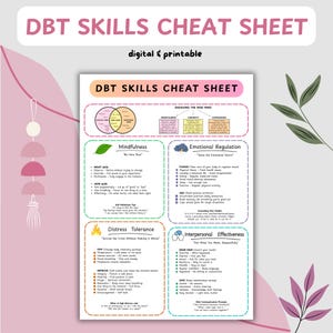 DBT Cheat Sheet, DBT skills, Borderline, bpd, therapy worksheet, mental health printable, therapy office decor, therapy resources