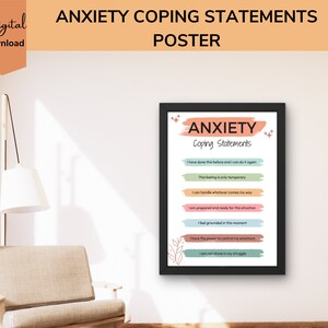 Anxiety Coping Statements Poster | Therapy Poster Printable | Stress Coping Print | Therapy Office Decor | Calm Down Corner | Mindfulness