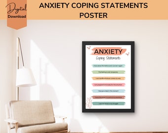 Anxiety Coping Statements Poster | Therapy Poster Printable | Stress Coping Print | Therapy Office Decor | Calm Down Corner | Mindfulness
