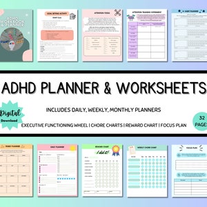 ADHD Planner & Workbook for Emotional Regulation, Feelings Wheel, Executive Function, Self Care, Anxiety Relief, ADHD Workbook, adhd therapy
