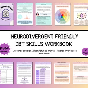 Neurodivergent Friendly DBT Skills, DBT Worksheets, DBT, Emotional Regulation, Neurodivergent, Autism, bpd, therapy worksheets, borderline