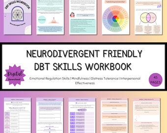 Neurodivergent Friendly DBT Skills, DBT Worksheets, DBT, Emotional Regulation, Neurodivergent, Autism, bpd, therapy worksheets, borderline