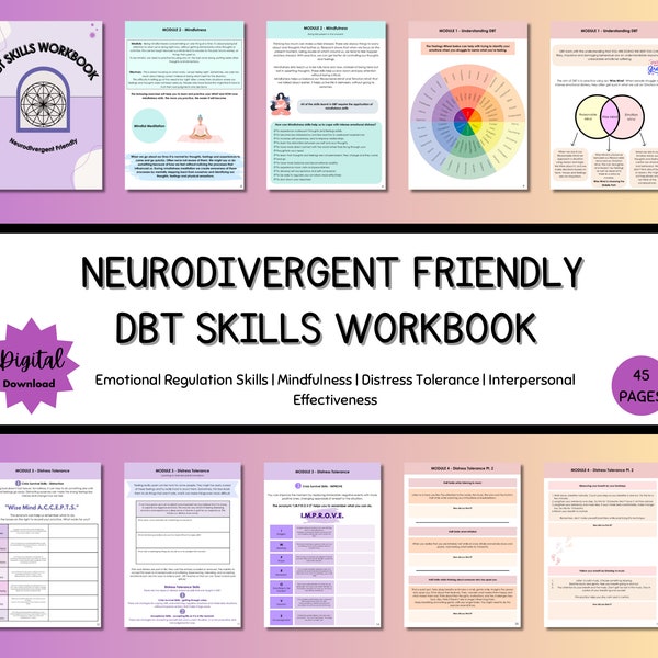 Neurodivergerende vriendelijke DBT-vaardigheden, DBT-werkbladen, DGT, emotionele regulatie, neurodivergerend, autisme, bps, therapiewerkbladen, borderline