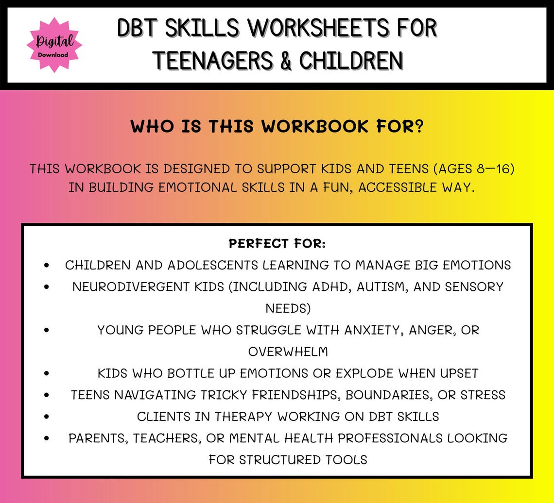 DBT Workbook for Kids, DBT Skills for Teenagers and Children, Dbt Tools