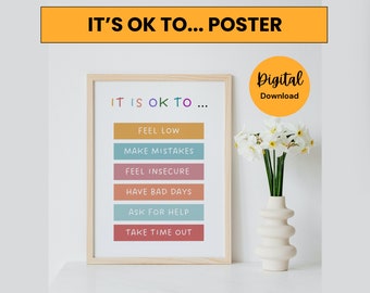 It's ok to Poster / Therapy Office Decor / Therapy Tools / Counseling Poster / Counseling Wall Art / Mental Health Poster / School Counselor