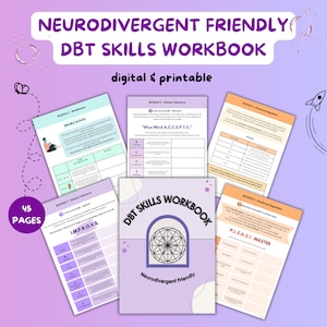 Neurodivergent Friendly DBT Worksheets, DBT Skills, dbt emotional regulation, coping skills, bpd ptsd, autism, therapy tools, dbt therapy