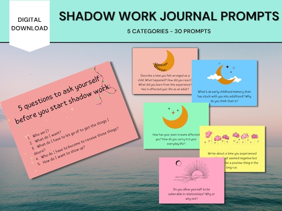 Shadow Work Prompts, Journaling Prompts, Self Discovery, Healing Journal, Therapy Tools, Therapy Cards, Shadow Work Print, Shadow Self Work