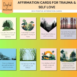 Cartes d'affirmation pour les traumatismes, le SSPT, la thérapie des traumatismes, les cartes flash avec citations positives, les affirmations quotidiennes, les outils de thérapie, les capacités d'adaptation, les traumatismes