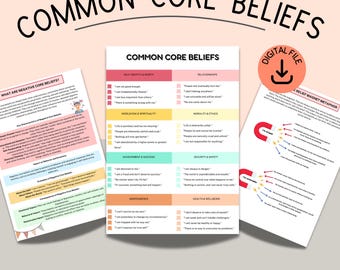 Common Core Beliefs, Core Beliefs Worksheet, Negative Thought Challenging, Cognitive Restructuring, Thinking Errors, Limiting Beliefs