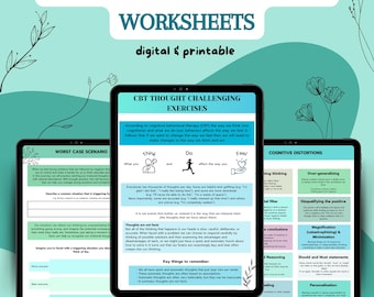 CBT Thought Challenging Workbook: Cognitive Restructuring, Self-Care (PDF Download), cbt dbt, cbt worksheets, anxiety worksheets