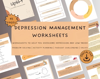 Depression and Low Mood Worksheets, Depression Workbook, CBT worksheets, Therapy Worksheets, Coping Skills, Mood Tracker, Symptom Tracker