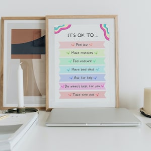 It&#39;s OK to Poster | Therapy Wall Art | Positive Affirmations | Therapy Office Decor | Counseling Resources | Anxiety Poster | Therapy Tools