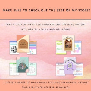 May include: A collection of printable workbooks for mental health and wellbeing. The workbooks cover topics such as anxiety, ADHD, ACT, and DBT skills. The workbooks feature colorful illustrations and are designed to be easy to use.