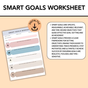 Goal Setting Worksheet / SMART Goals / Goal Planner / Goal Tracker / Therapy Worksheet / Therapy Tools / Counseling Tools / Goal Printable