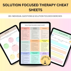Feuilles de travail sur la thérapie axée sur la solution, Aide-mémoire axé sur la solution, Feuilles de travail SFBT, Outils de thérapie, cbt, Feuilles de travail CBT, Feuilles de triche SFBT