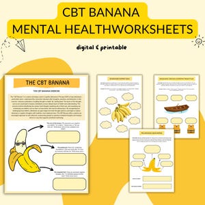 CBT Banana Worksheets, CBT Therapy, CBT Worksheets, Thought Challenging, Core Beliefs, Cognitive Distortions, Therapy Worksheets, cbt work