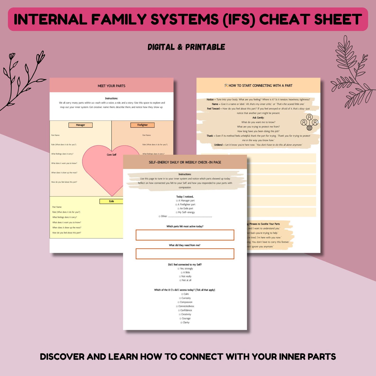 IFS Cheat Sheets: Internal Family Systems Therapy Worksheets, Self Help ...