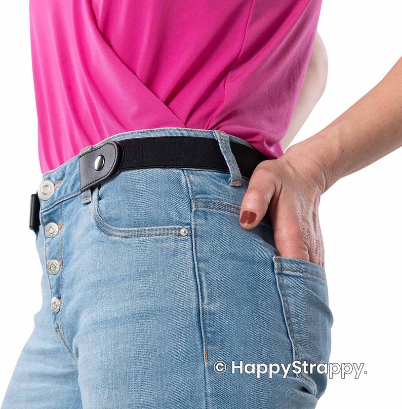 HappyStrappy. Original elastischer Gürtel ohne Schnalle Schnallenfreier Gürtel Elastischer Hüftgurt für Damen und Herren Schwarz Bild 5
