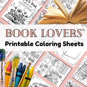 Páginas para colorir com tema de amantes de livros, 10 imprimíveis com tema de livros, livro para colorir para adolescentes e adultos, colorir criativo, folhas para colorir para leitores ávidos