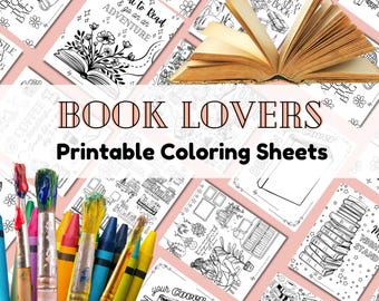 Book Lovers Themed Coloring Pages, 10 Book Themed Printables, Teen Adult  Coloring Book, Creative Coloring, Bookworm Coloring Sheets