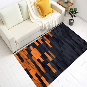Orange&Navy Blue Rug, Blocks Rug, Bricks Rug, Art Theme, Wall Look Rug, Area Rug, For Living Room,Gift For Him,Modern Rug,Cool Rug,Kids Room