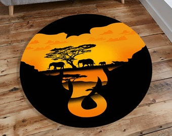 African Elephant Round Rug: Modern Living Room Decor