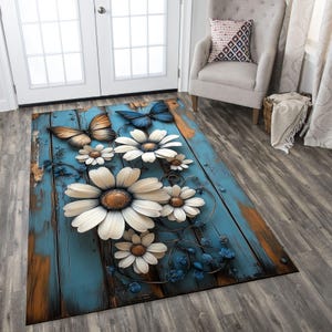 Butterfly Floral Rug: 3D Print, Non-Slip Velvet Accent Rug