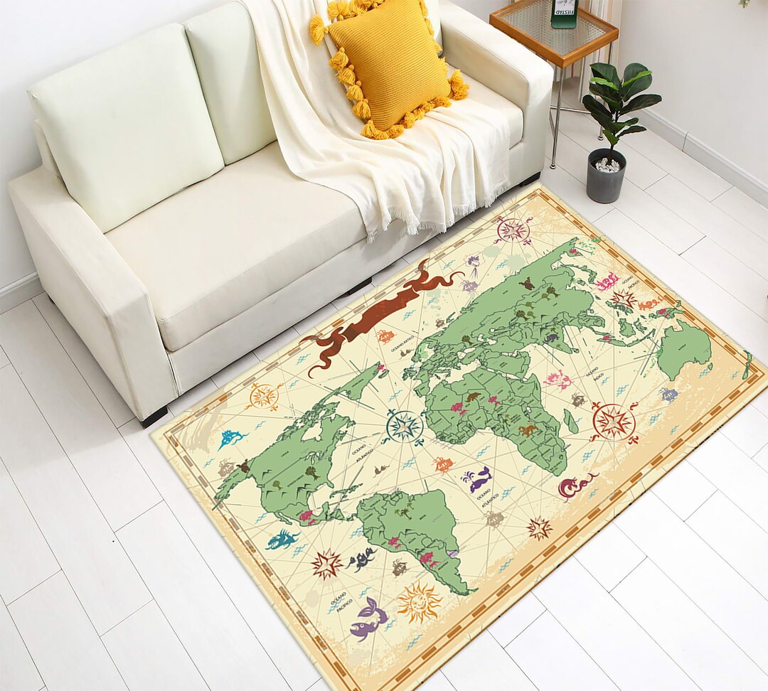 World Map, World Map Pattern Rug, Map Rug, Gift for Her, Custom Rug