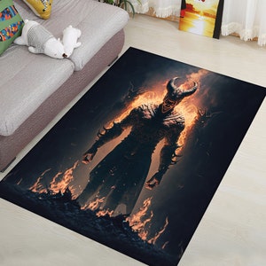 Demon Rug, Demon Burning Rug, Burning Rug, Devil Rug, Daemon Rug, Fiery Daemon Rug, Demon Pattern Rug,Demon Decor Rug,Horror Rug,Unique Rugs