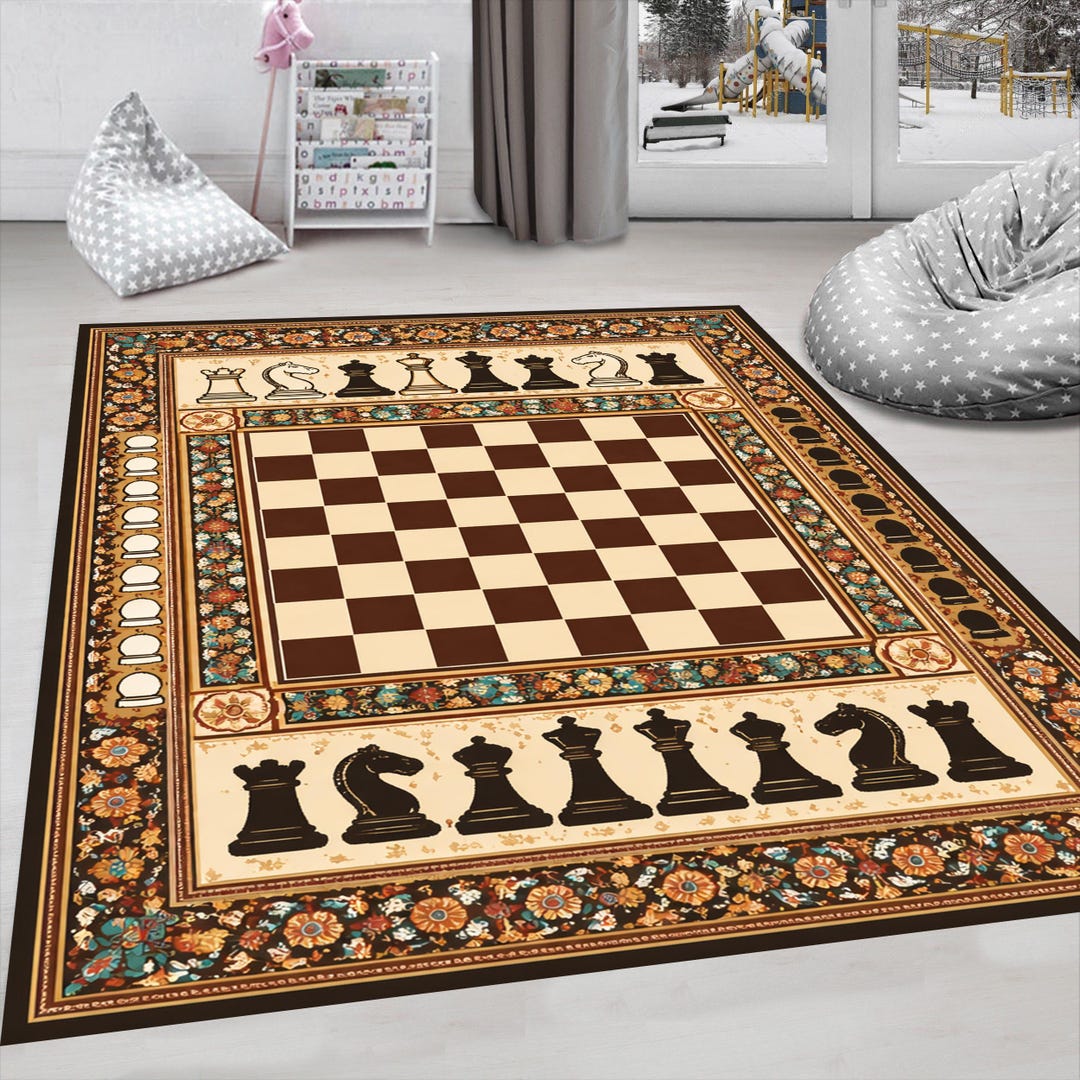Chess Rug: Classic Chessboard Area for Game Room - Etsy