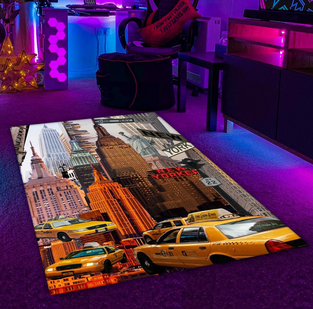 New York Theme, York Rug, Times Square Rug, Taxi Rug, Skyscraper Rug