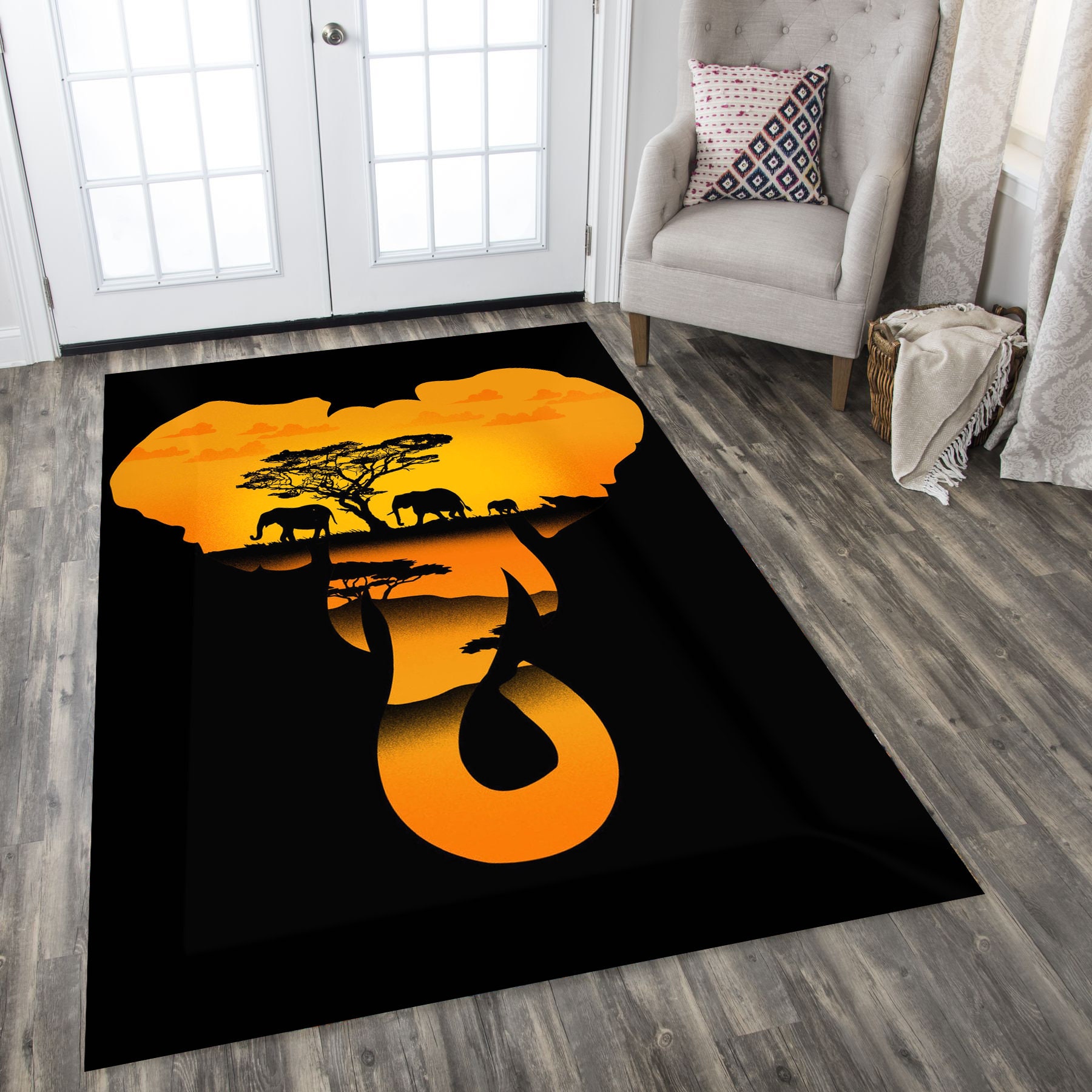 African Continent Rug, African Rug, African Elephant Rug , Modern Rug, Popular Rug, Area Rug, Custom Rug, Living Room Rug, Rectangular Rug