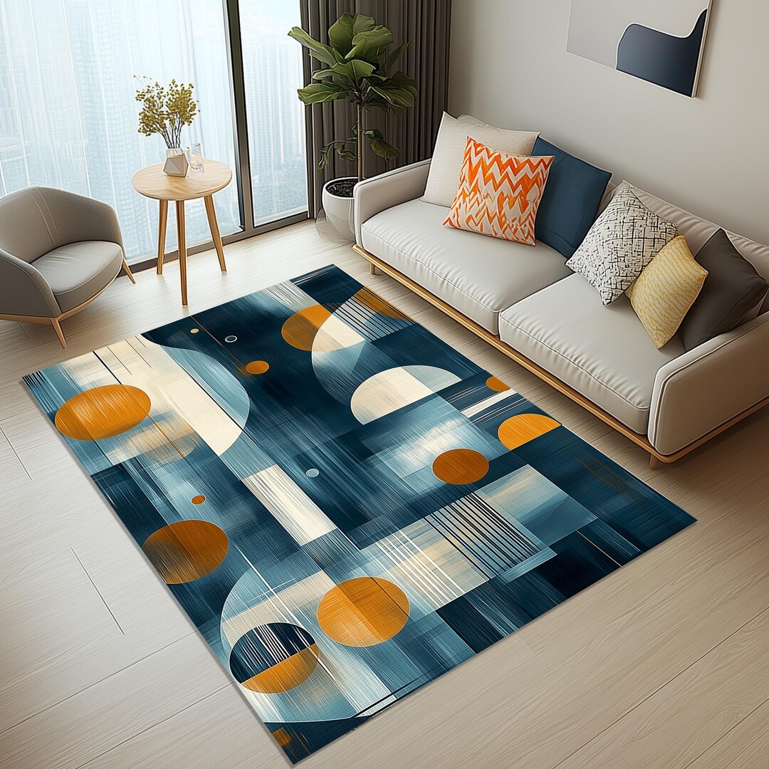 Modern Geometric Rug: Abstract Shapes, Colorful Velvet Area Rug - Etsy