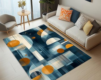 Modern Geometric Rug: Abstract Shapes, Colorful Velvet Area Rug