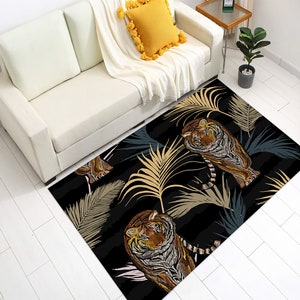 Lion Area Rug: Animal Print Velvet Carpet, Non-Slip Cotton Base