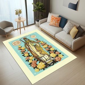 Santa Muerte Rug, Skull Rug, Skeleton Area Rug, Colorful Skeleton Rug, Santa Muerte Decor Rug, Skull Area Rug, Skull Decor, Skeleton Rug