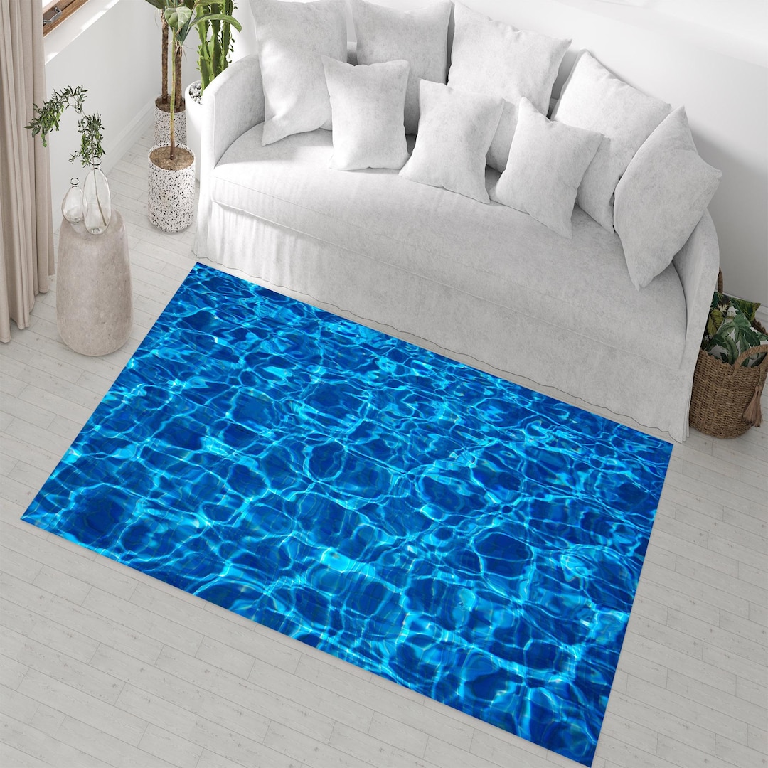 Water Print Rug Blue Water Rug: Ocean Wave, Pool Water Effect, Sea View, Summer Desing ...