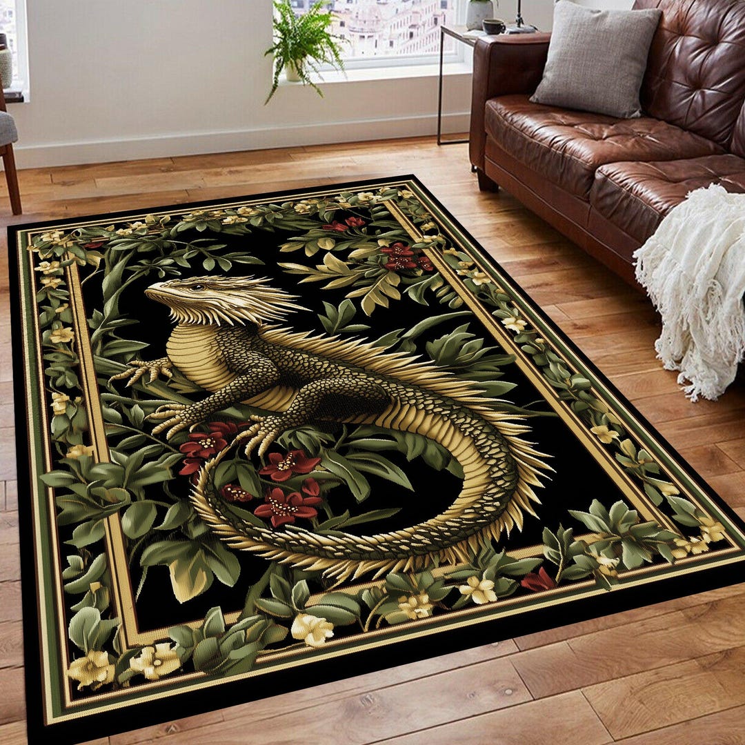 Cool Rug Lizard Lizard Area Rug: Floral Fantasy Reptile Decor - Etsy