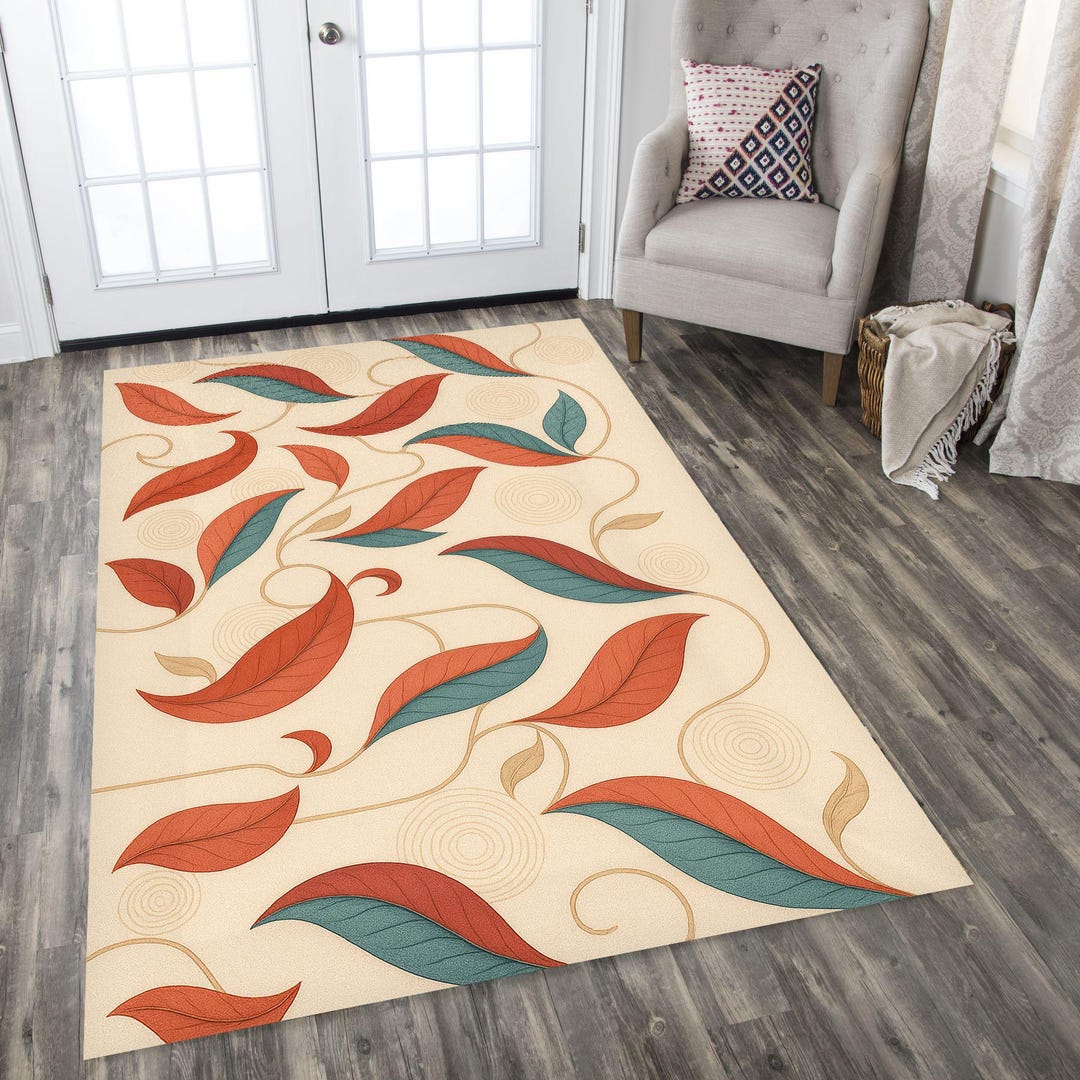 Leaf Rug, Red Leaf Rug, Nature Rug, Botanical Rug, Floral Rug, Modern ...