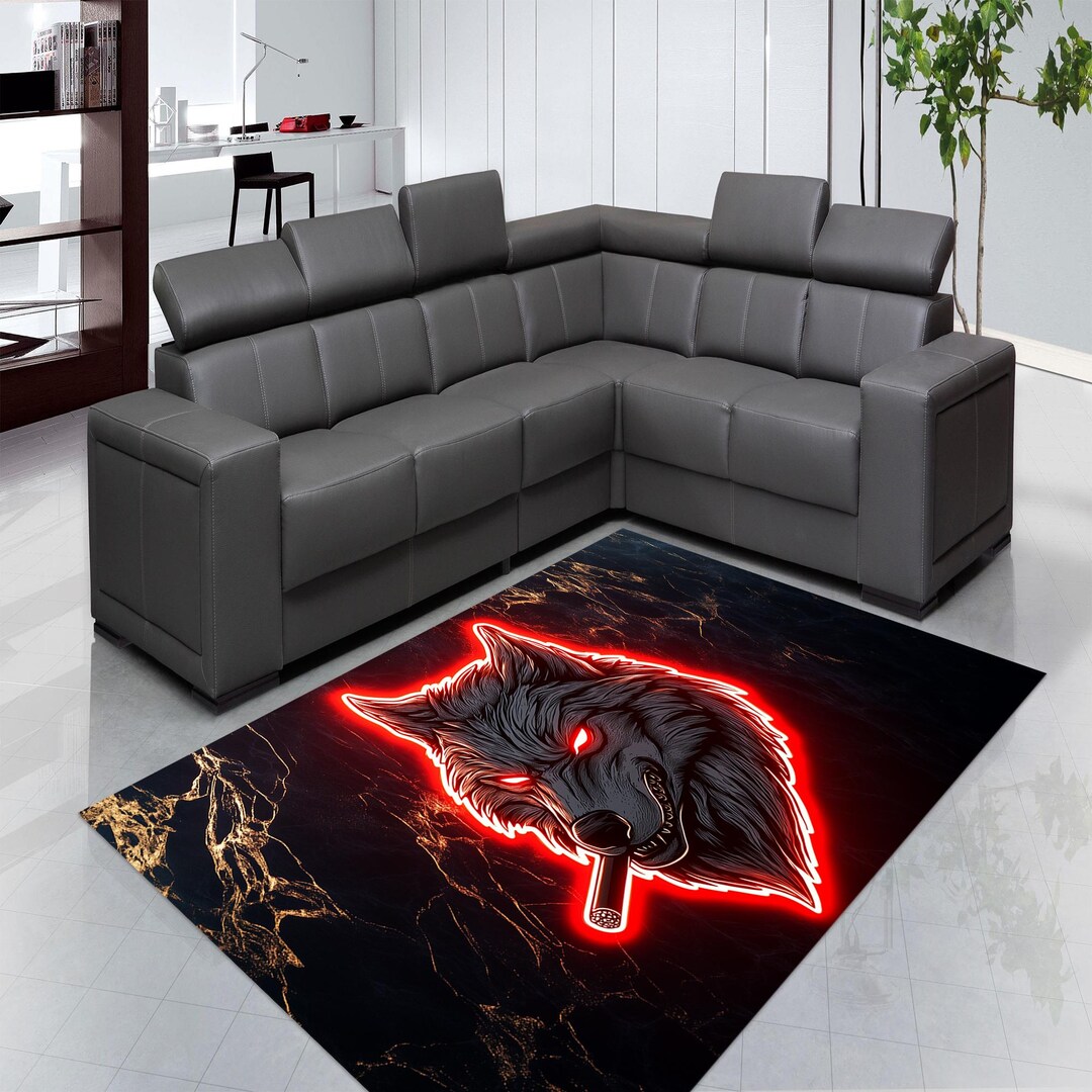Wolf Rug, Smoking Wolf Rug, Wolf Area Rug, Smoke Rug, Animal Themed Rug ...