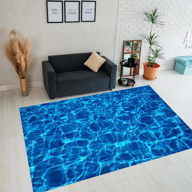Aquatic Rug Blue Water Rug: Ocean Wave, Pool Water Effect, Sea View, Summer Desing ...