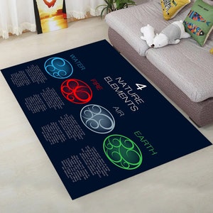 4 Elements Rug, Nature Elements Rug, Water Fire Rug, Air Earth Rug, For Living Room Rug, Gift For Her Him, Home Decor, Kids Room Rug